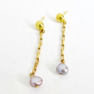 Long Gold and Pearl Earrings